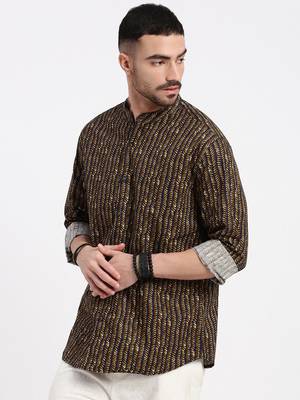 men's brown printed slim fit shirt 3