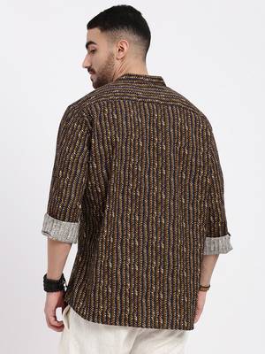 men's brown printed slim fit shirt 4