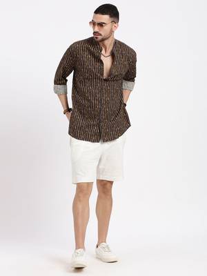 men's brown printed slim fit shirt 5
