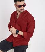 men's red printed slim fit shirt