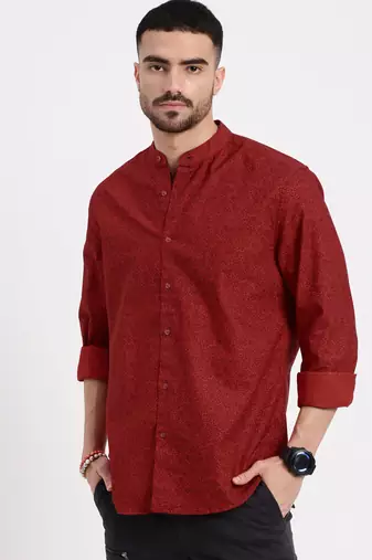 men's red printed slim fit shirt