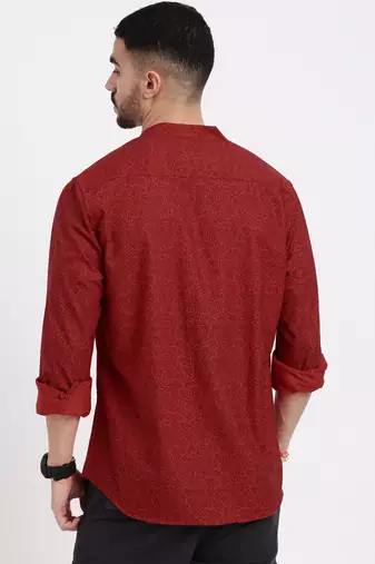 men's red printed slim fit shirt