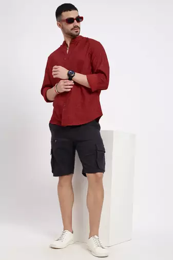 men's red printed slim fit shirt