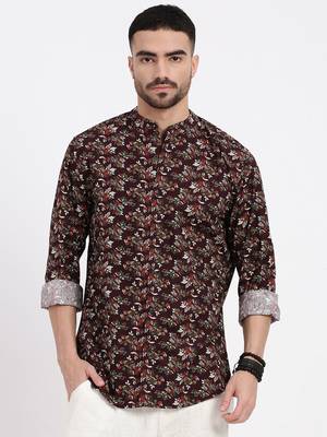 men's burgundy printed slim fit shirt 2