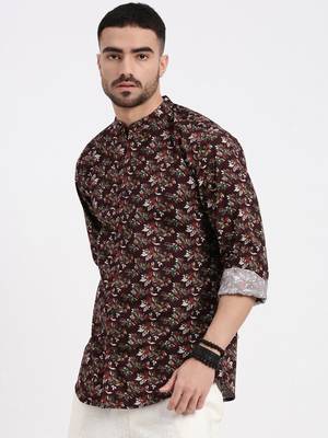 men's burgundy printed slim fit shirt 3