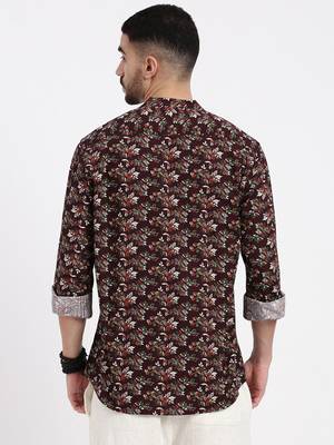 men's burgundy printed slim fit shirt 4