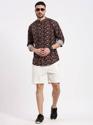 men's burgundy printed slim fit shirt 5