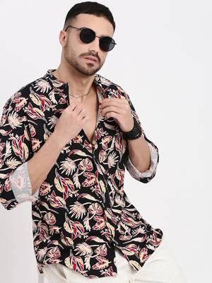 men's black printed slim fit shirt 1