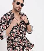 men's black printed slim fit shirt