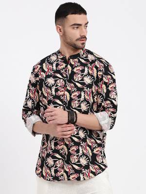 men's black printed slim fit shirt 2