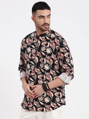 men's black printed slim fit shirt 3