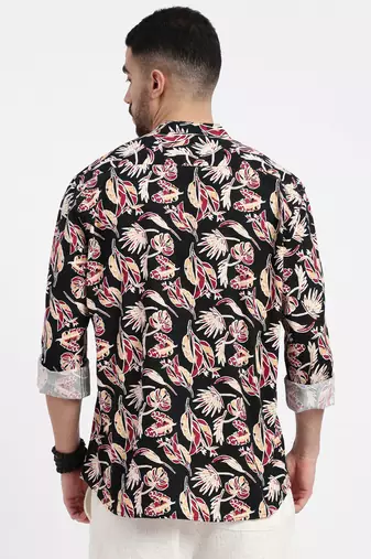 men's black printed slim fit shirt