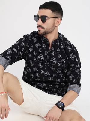 men's black printed slim fit shirt 1