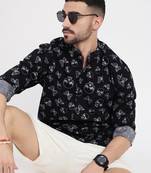 men's black printed slim fit shirt