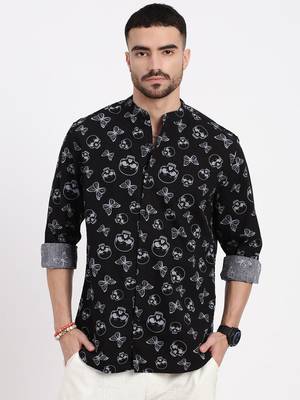 men's black printed slim fit shirt 2