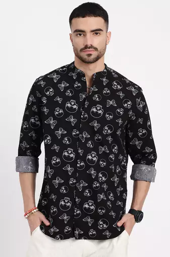 men's black printed slim fit shirt
