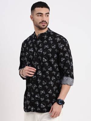 men's black printed slim fit shirt 3