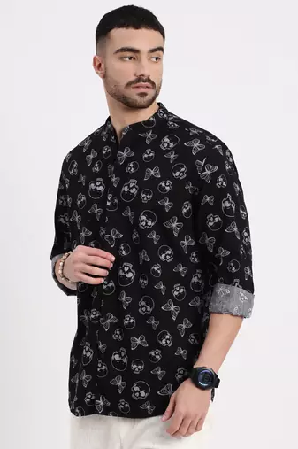 men's black printed slim fit shirt