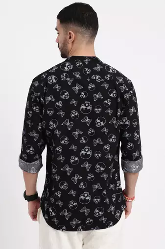 men's black printed slim fit shirt