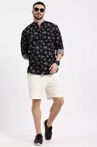 men's black printed slim fit shirt