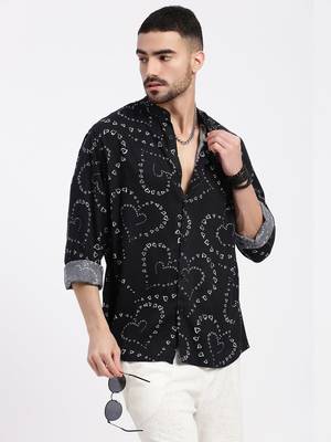 men's black printed slim fit shirt 1