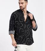 men's black printed slim fit shirt