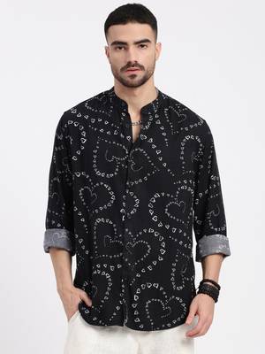 men's black printed slim fit shirt 2