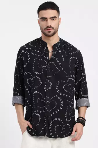 men's black printed slim fit shirt