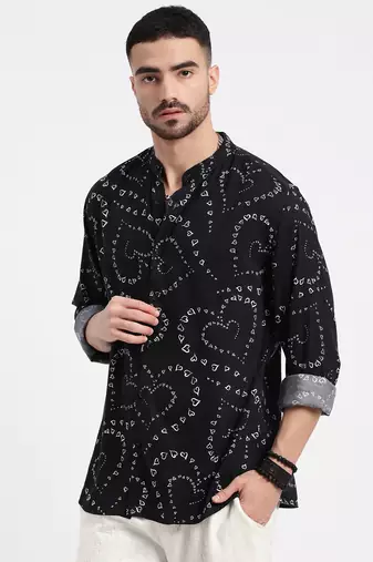 men's black printed slim fit shirt