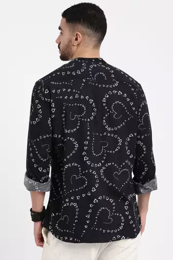 men's black printed slim fit shirt