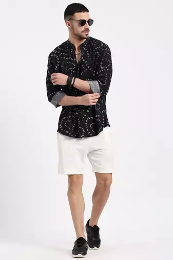 men's black printed slim fit shirt