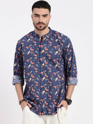 men's blue printed slim fit shirt 2