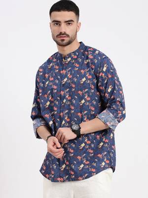 men's blue printed slim fit shirt 3