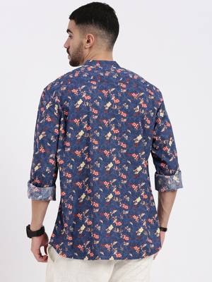 men's blue printed slim fit shirt 4