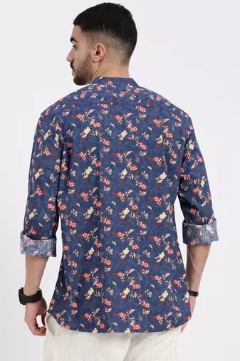 men's blue printed slim fit shirt