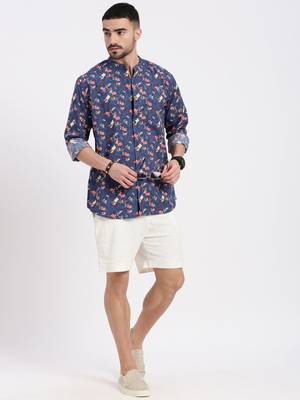 men's blue printed slim fit shirt 5