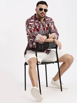 men's maroon printed slim fit shirt 5