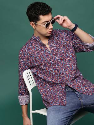 Showoff men's blue floral slim fit shirt 1