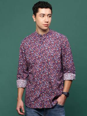 Showoff men's blue floral slim fit shirt 2