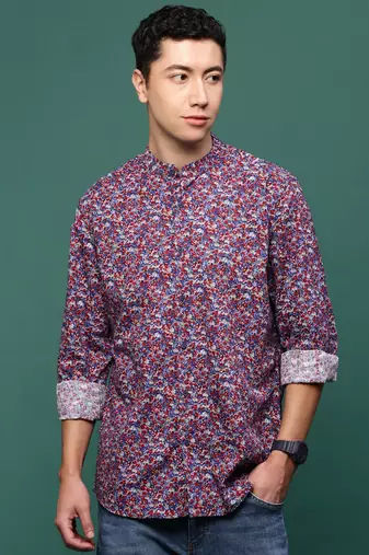 Showoff men's blue floral slim fit shirt