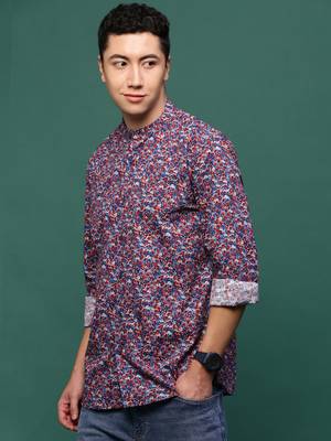 Showoff men's blue floral slim fit shirt 3