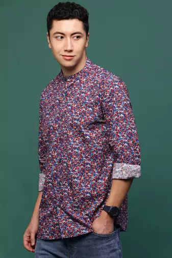 Showoff men's blue floral slim fit shirt