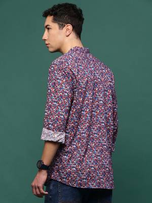 Showoff men's blue floral slim fit shirt 4