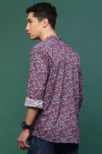 Showoff men's blue floral slim fit shirt