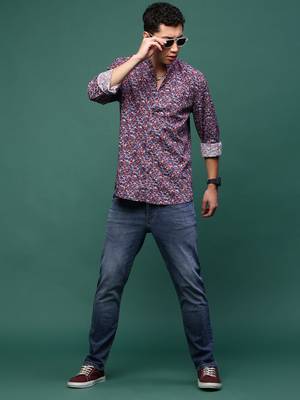 Showoff men's blue floral slim fit shirt 5