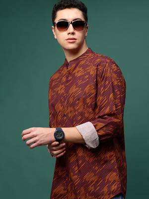 men's rust abstract slim fit shirt 1
