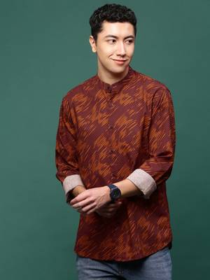 men's rust abstract slim fit shirt 2