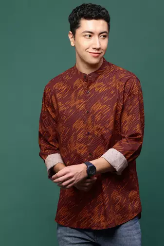 men's rust abstract slim fit shirt