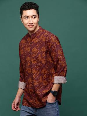 men's rust abstract slim fit shirt 3