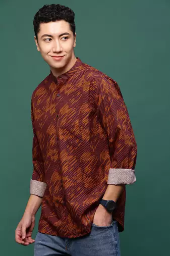 men's rust abstract slim fit shirt